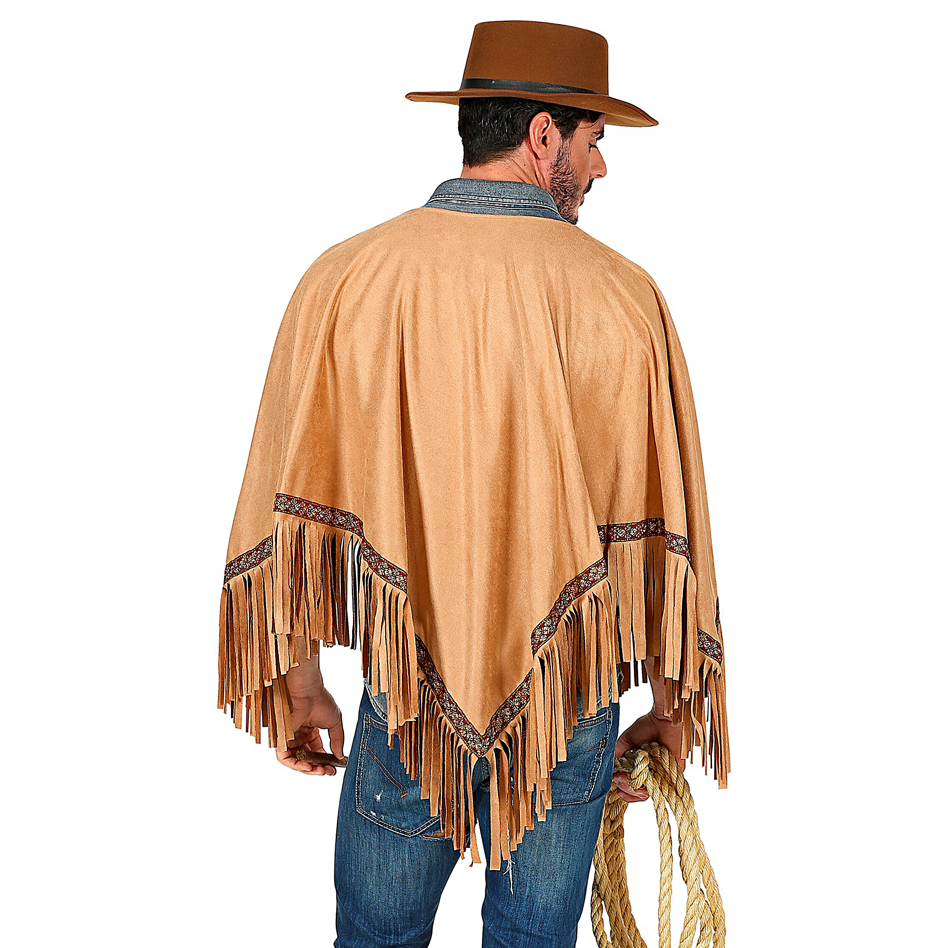 Poncho Castanho com Franjas