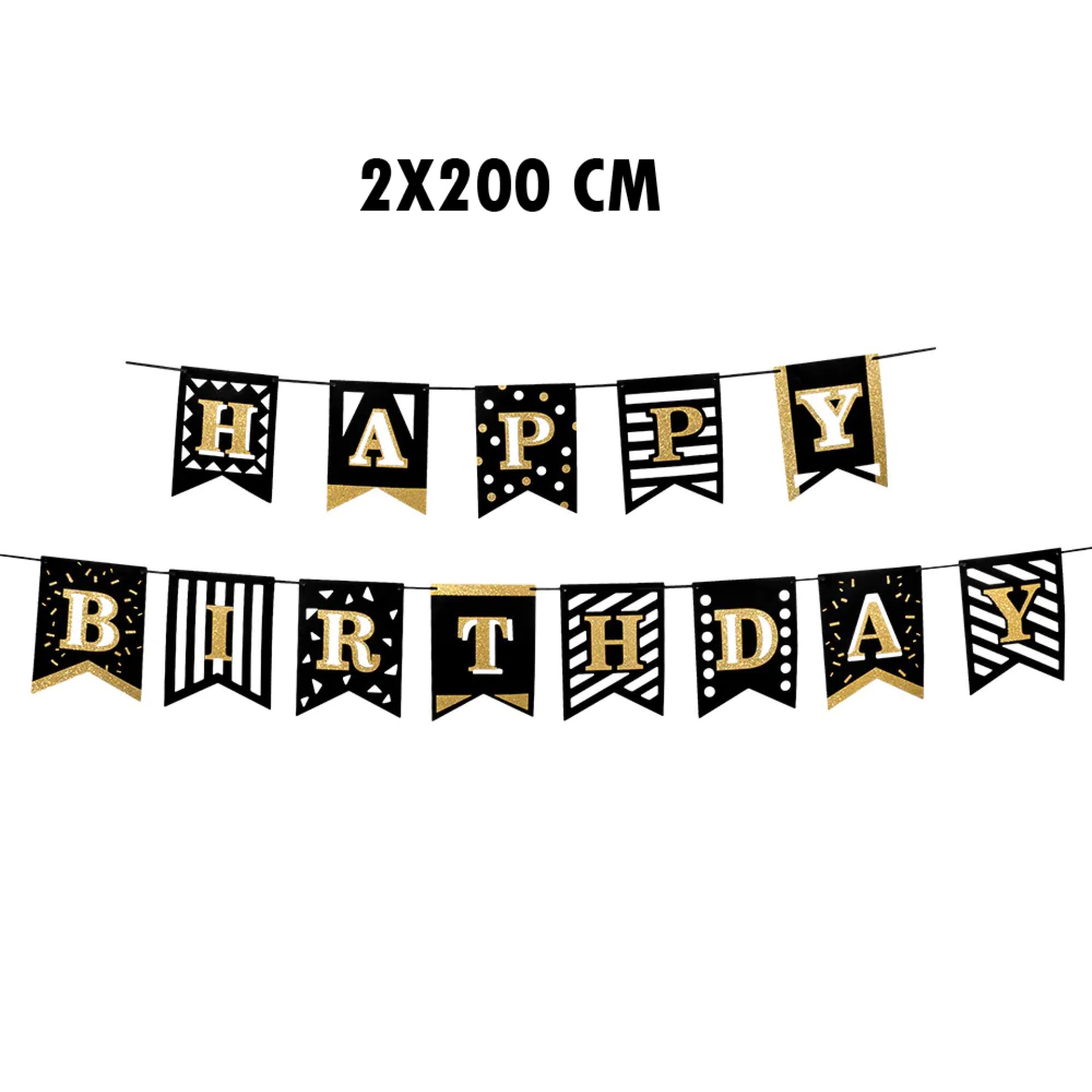 Bandeirolas Happy Birthday Black Gold