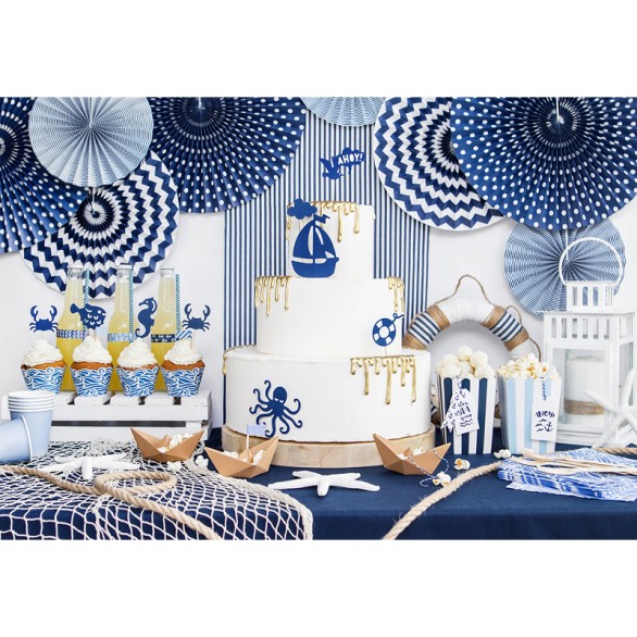 Leque Papel Azul E Branco 3 Unid