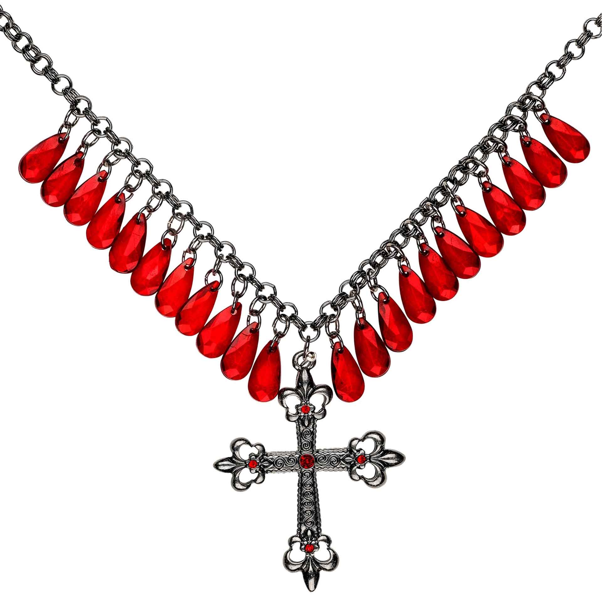 Colar Cruz Gótica Vermelha