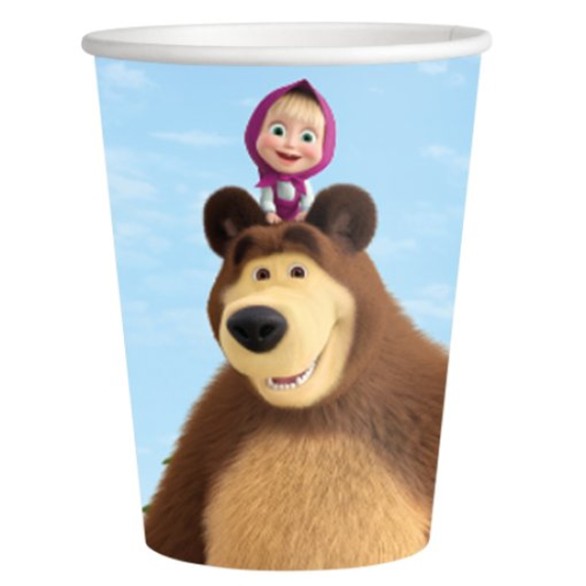 Copos Papel Masha e o Urso 8 Unid