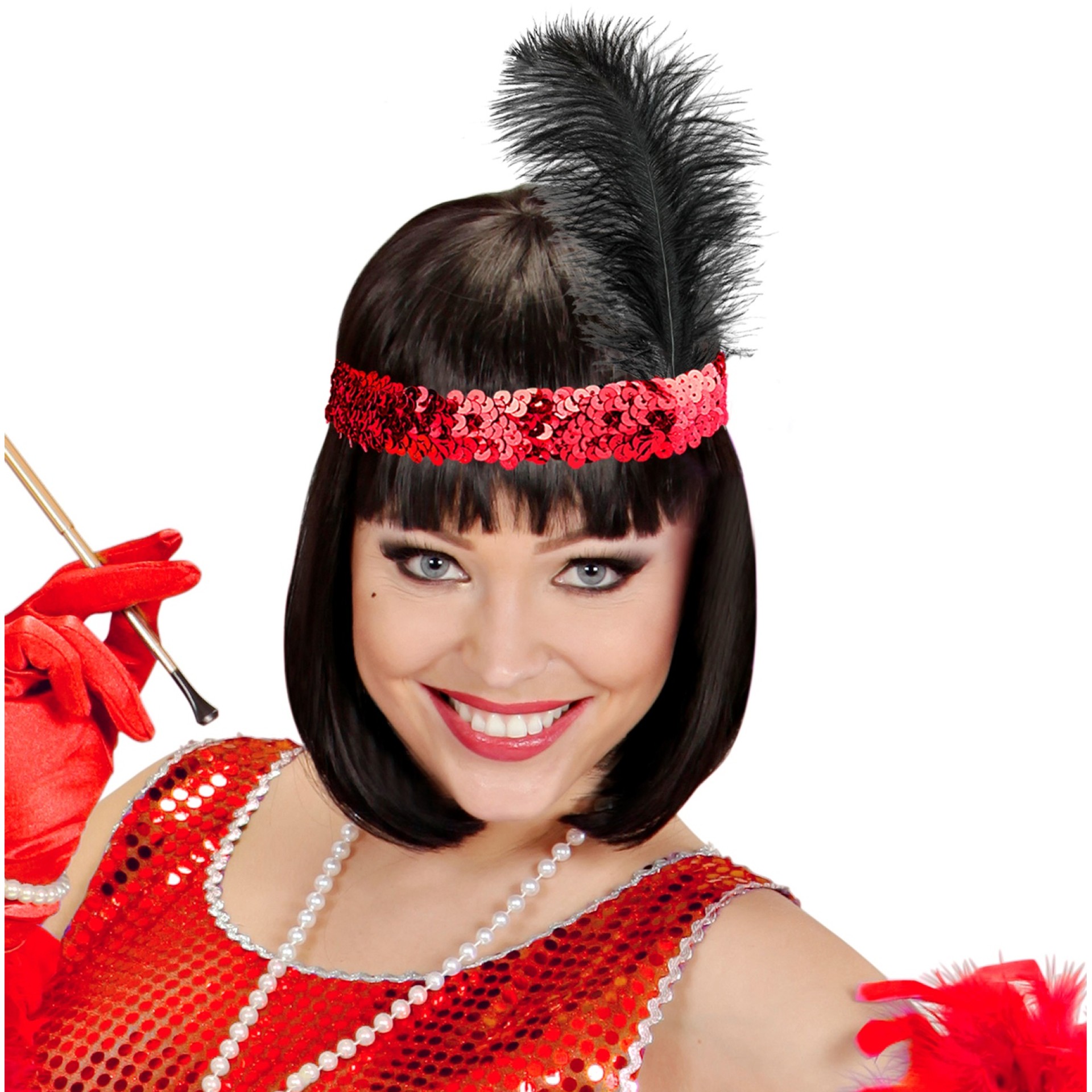 Fita com Pena Vermelha e Preta