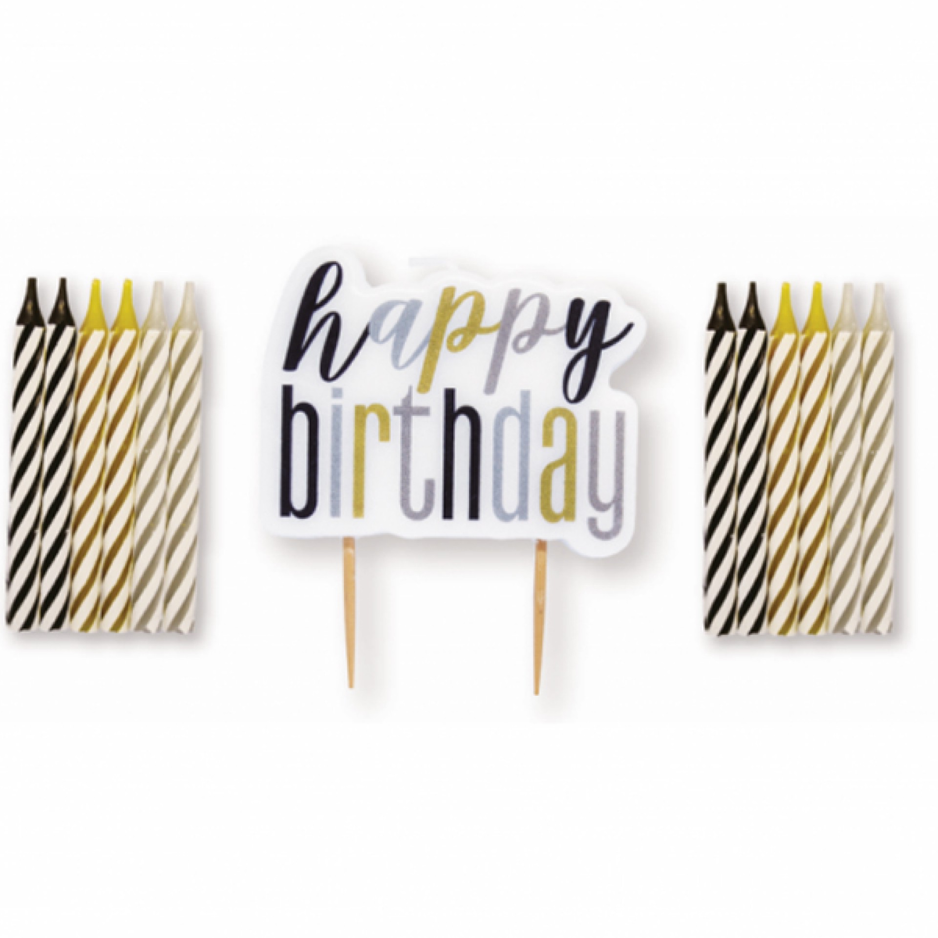 Velas Happy Birthday Pretas/Douradas