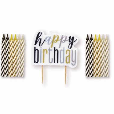 Velas Happy Birthday Pretas/Douradas