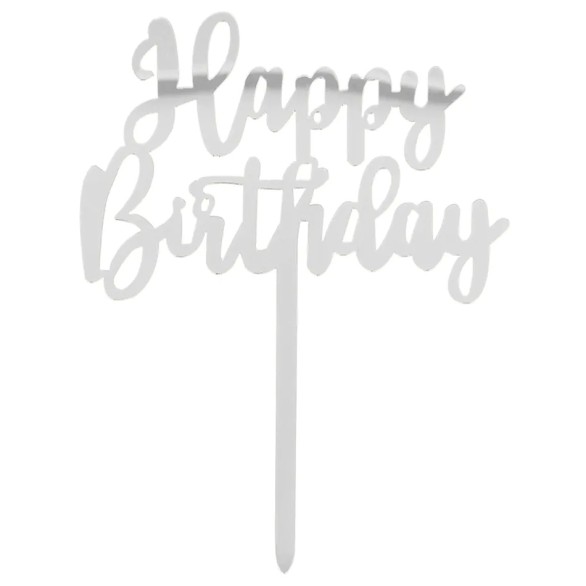 Topo Bolo Happy Birthday Prateado