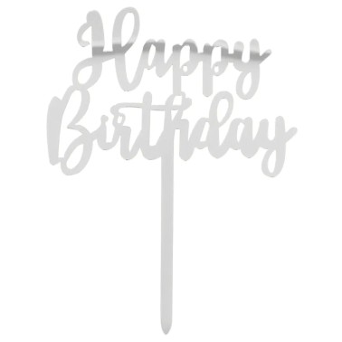 Topo Bolo Happy Birthday Prateado