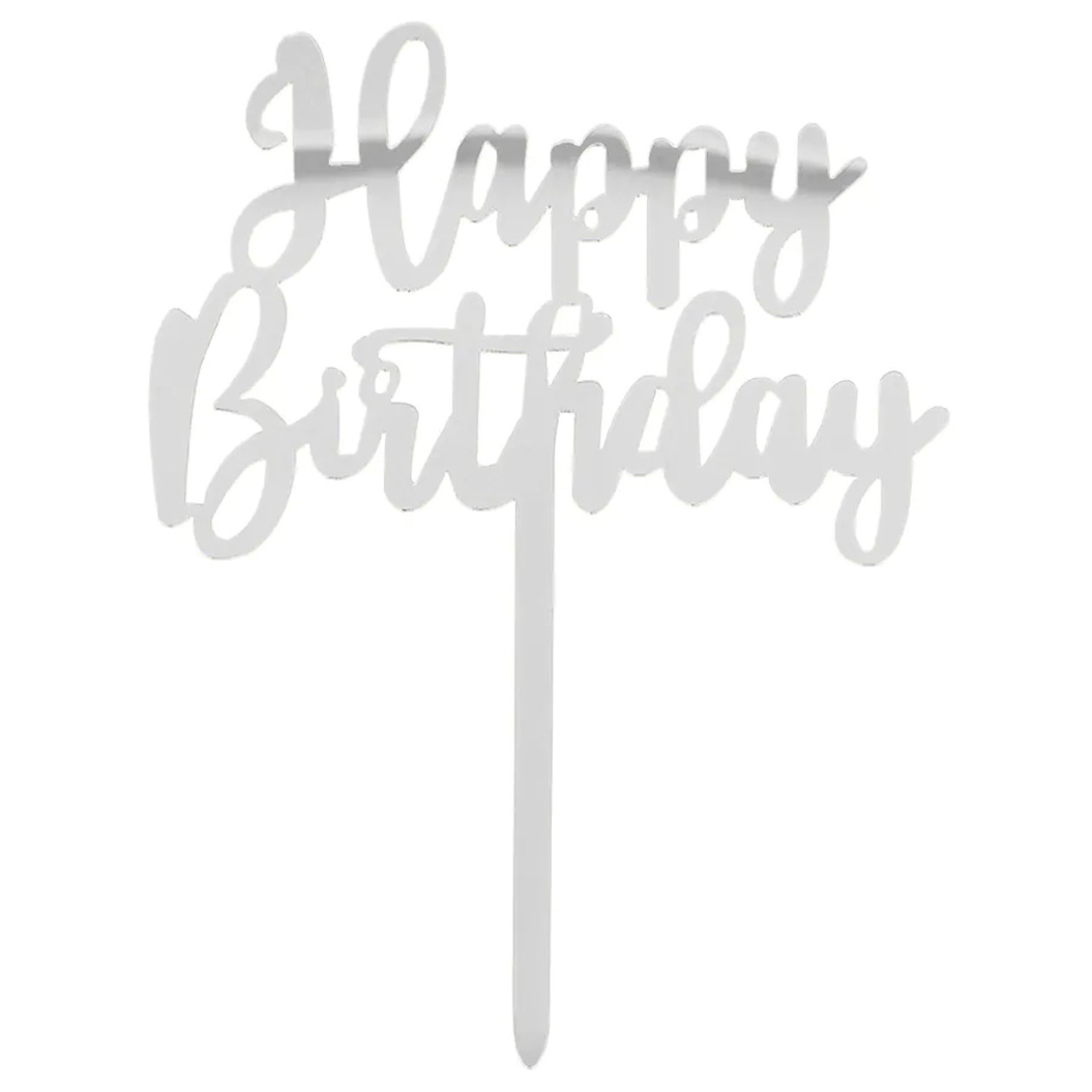 Topo Bolo Happy Birthday Prateado