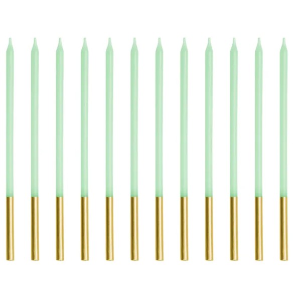 Set 12 Velas Verde e Dourado