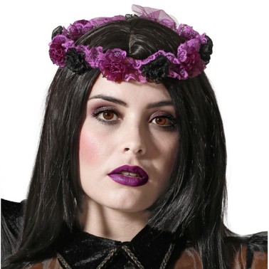 Coroa Flores Roxas Halloween