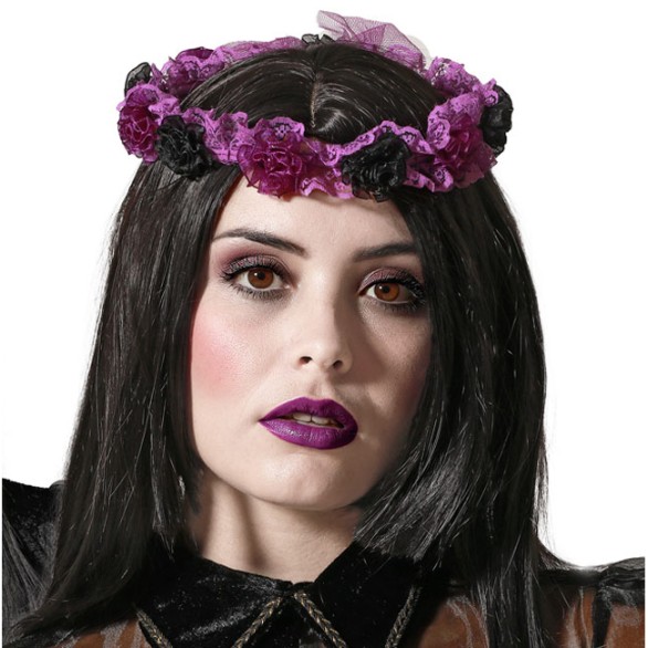 Coroa Flores Roxas Halloween