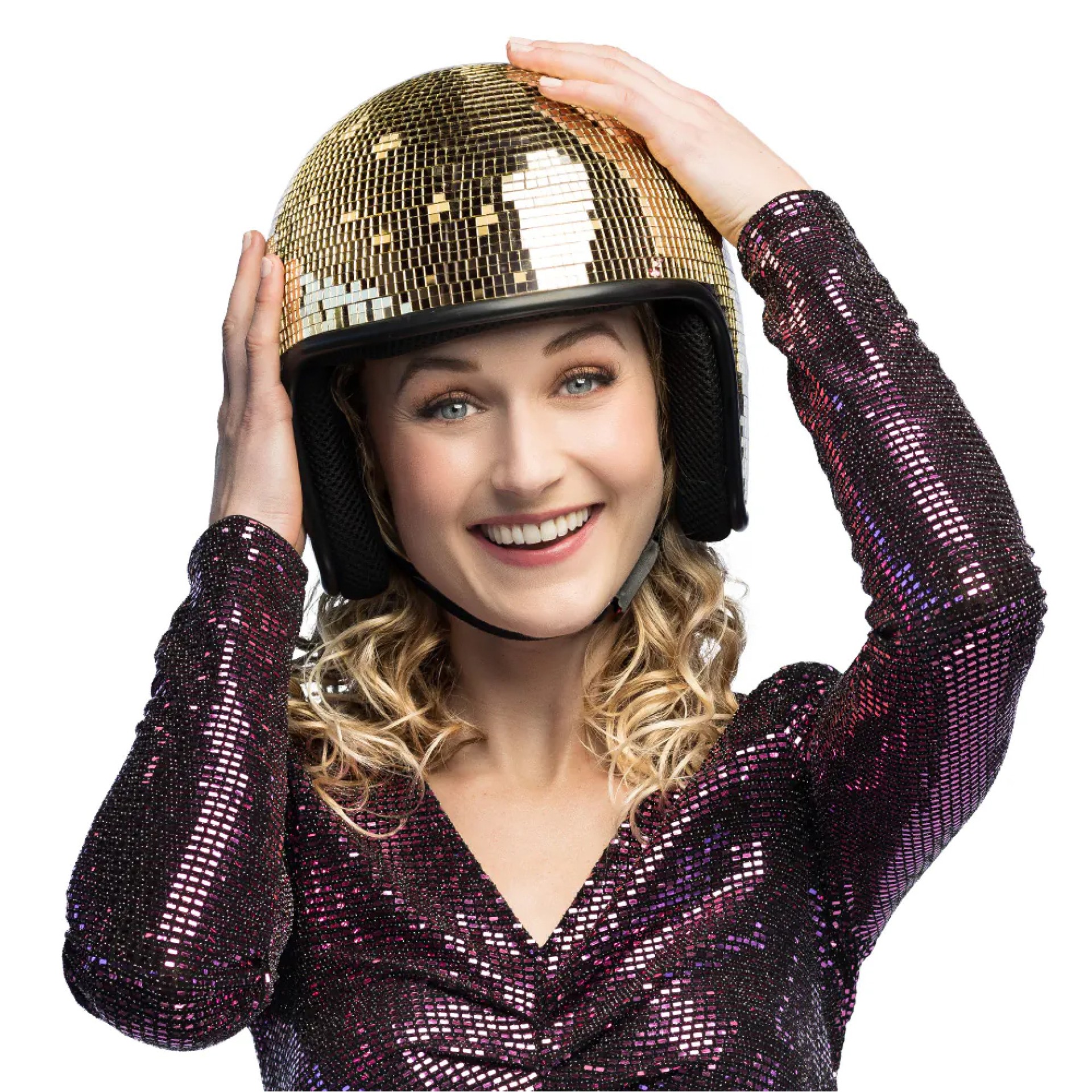 Capacete Disco Bola de Espelhos Dourado