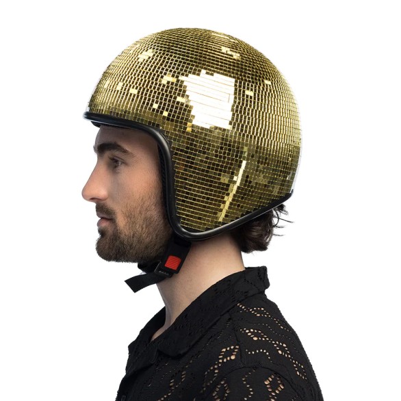 Capacete Disco Bola de Espelhos Dourado