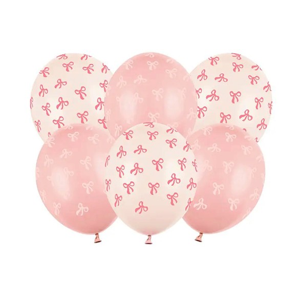 Balões Laços Rosa e Branco 6 Unid