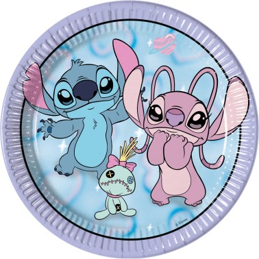 Pratos Stitch e Angel Grandes 8 Unid