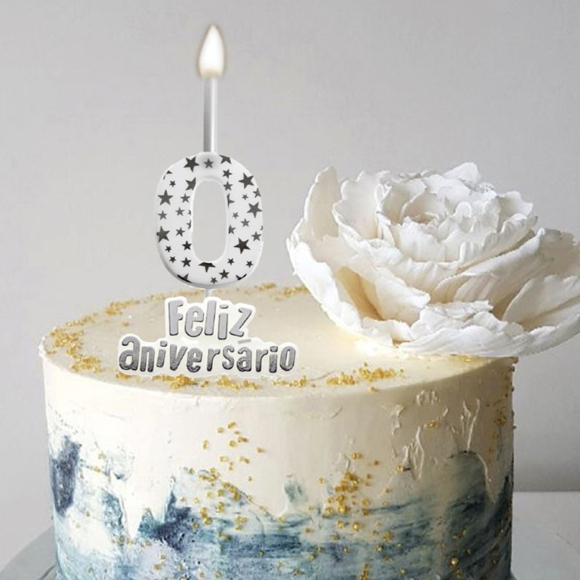 Vela Numérica Feliz Aniversario Stars Prata