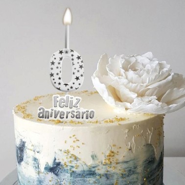 Vela Num�rica Feliz Aniversario Stars Prata