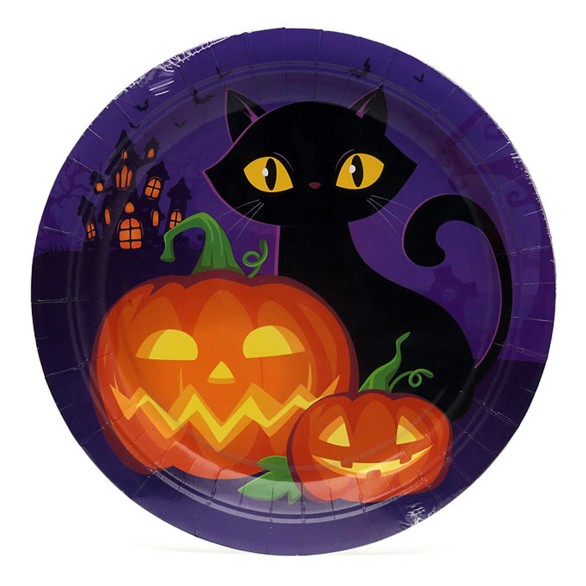 Pratos Halloween Night Kitty 6 Unid
