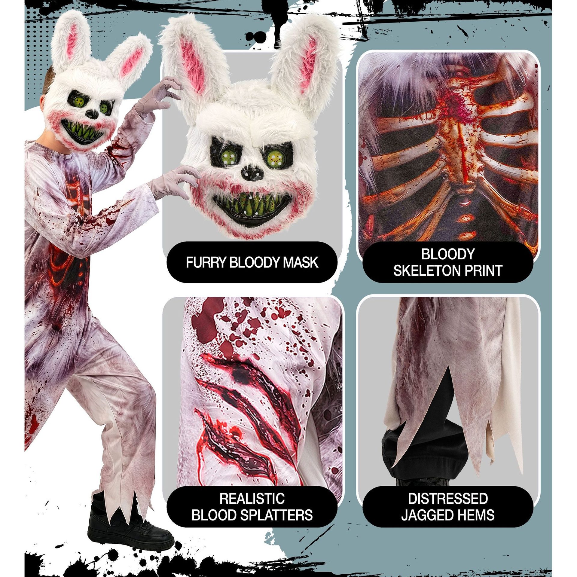 Fato Coelho Zombie Menino
